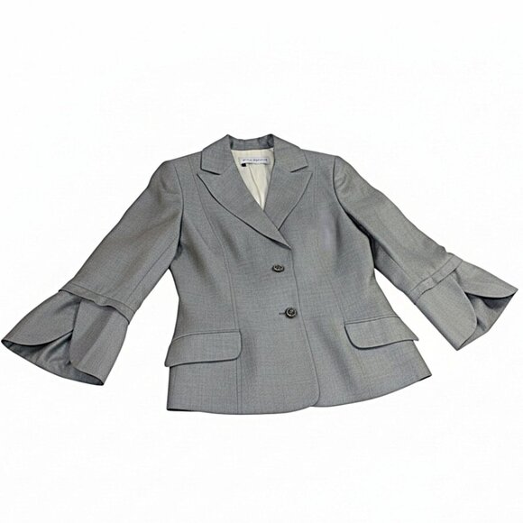 Carolina Herrera Fitted Gray Peaked Lapel Tulip Flared Cuff  Blazer Size Small - Picture 3 of 11